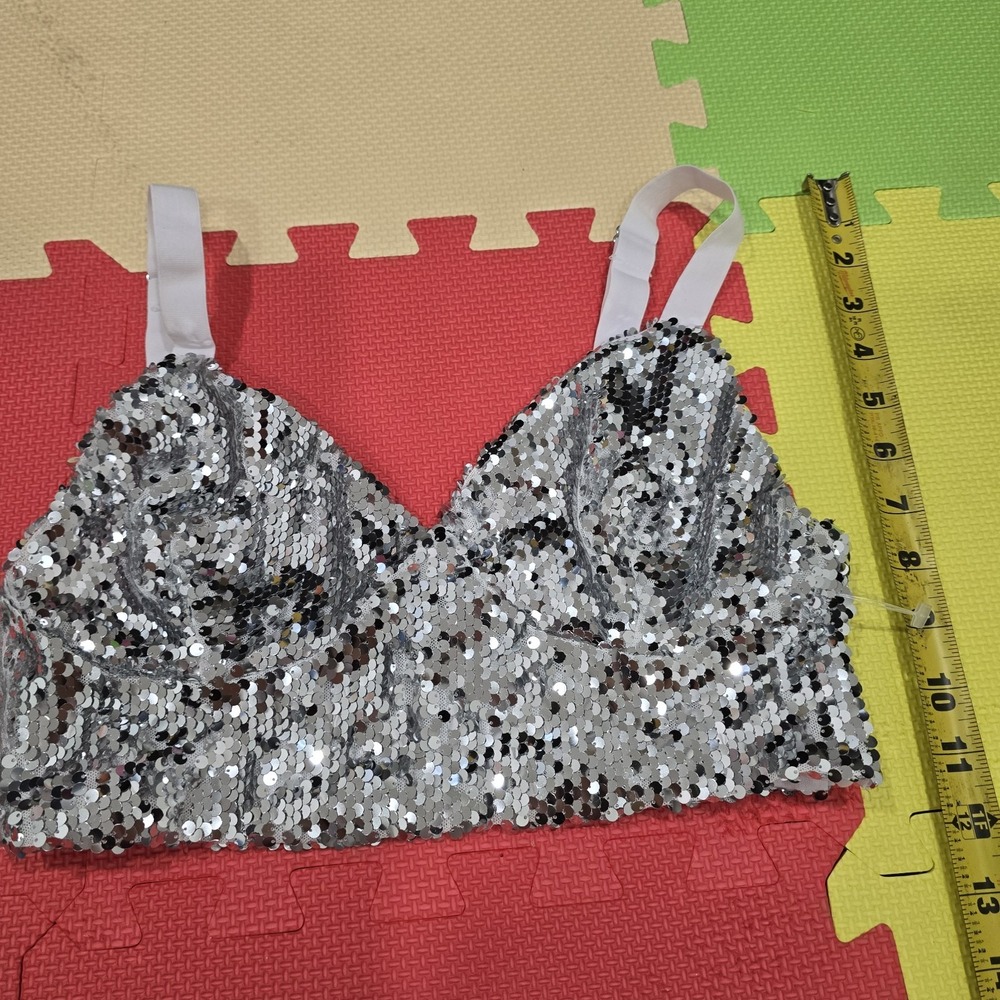 Forever 21 Silver Sequin Bralette Crop Top - Women's Size Small - Party Festival